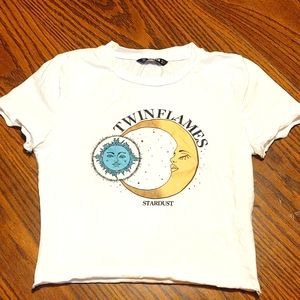 Shein Cropped Crewneck Celestial Graphic Tee Sz Small NWOT